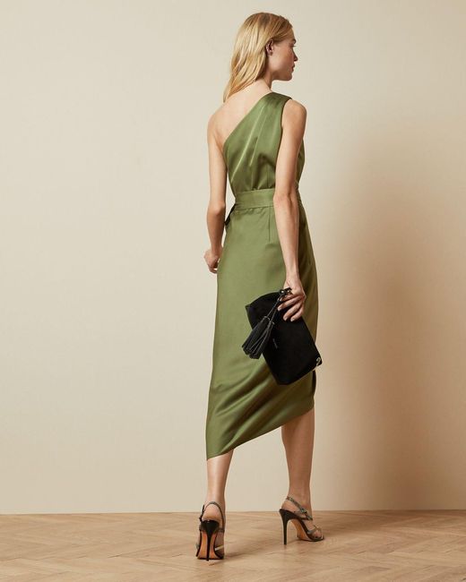Ted Baker Gabie Tie Waist One Shoulder Dress in Green | Lyst