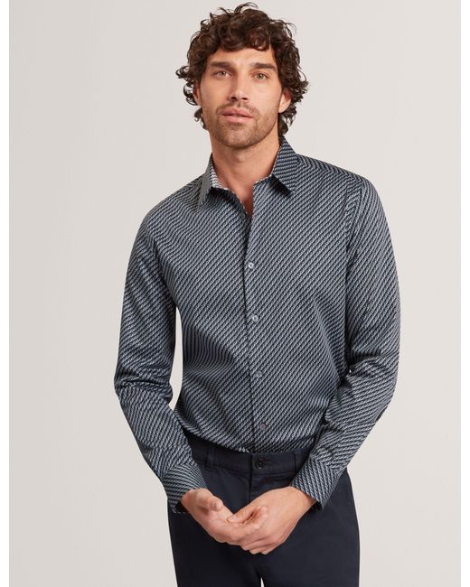 Ted Baker Gray Grelish Slim Fit Tonal Geo Stretch Cotton Shirt for men