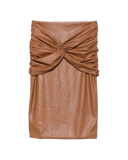 Elisabetta Franchi Brown Faux-Leather Midi Skirt