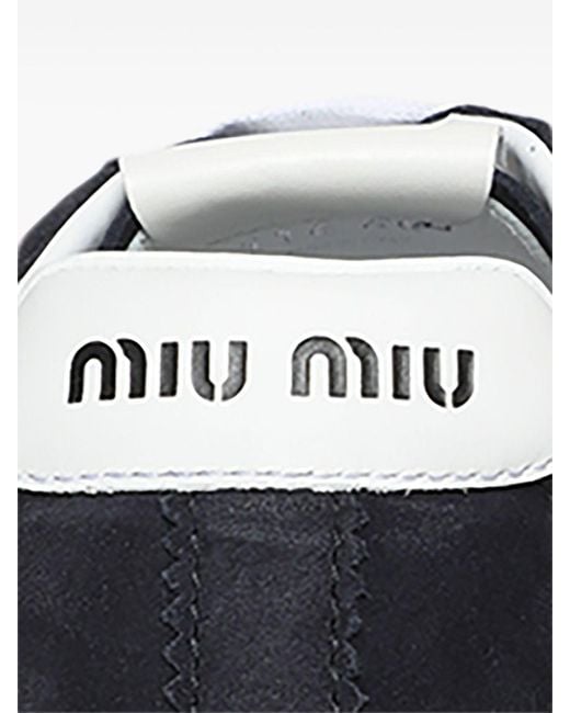Miu Miu Blue Plume Suede Leather Sneakers
