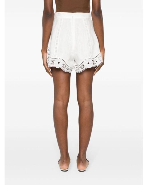 Zimmermann White Lace Trimmed Linen Shorts