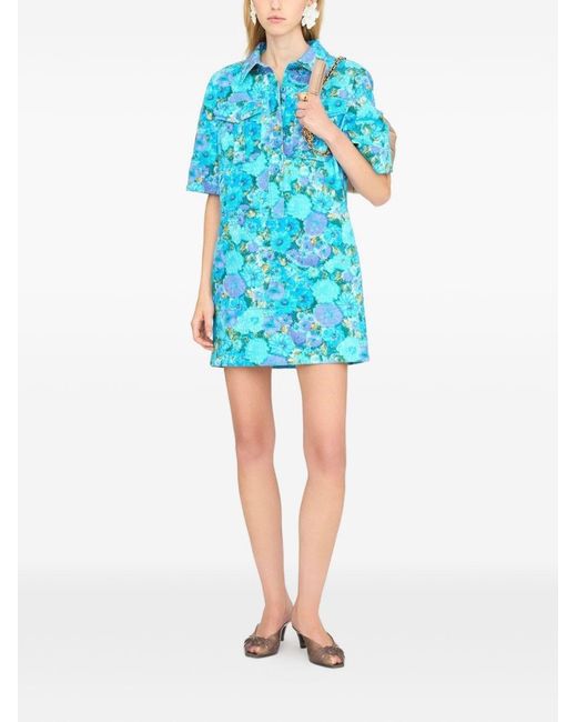 Chloé Blue Printed Cotton Mini Dress