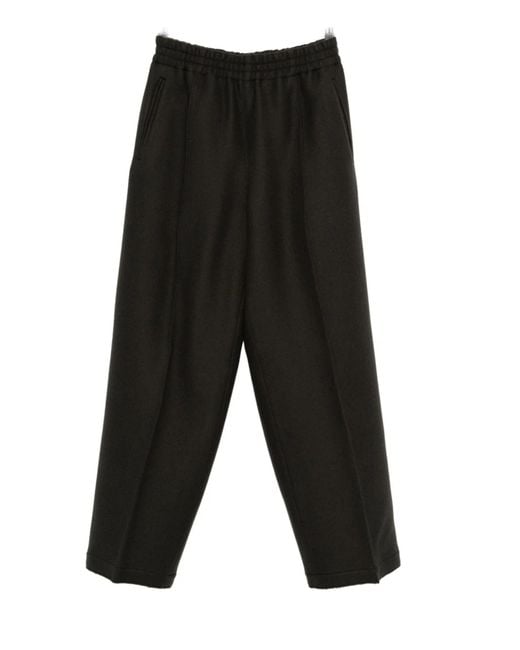 AMI Black Wool Wide-Leg Trousers for men