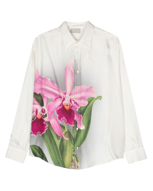 Pierre Louis Mascia White Aloe Floral-print Silk Shirt
