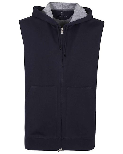 Brunello Cucinelli Blue Sleeveless Hoodie for men