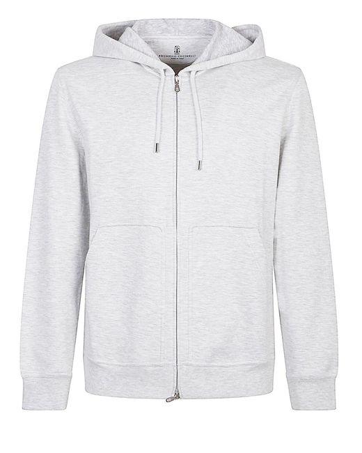 Brunello Cucinelli White Cotton Blend Zipped Hoodie for men