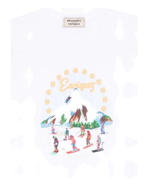 ALESSANDRO ENRIQUEZ White Embroidered Cotton T-Shirt