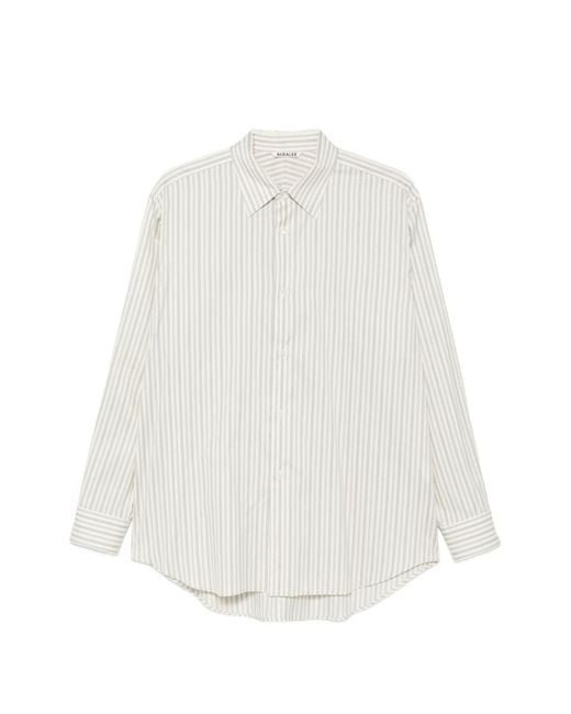 Auralee White Cotton And Silk Striped Shirt for men