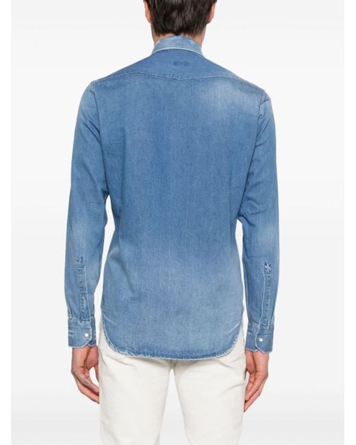 Sartorio Napoli Blue Ripped-detailed Panelled Denim Shirt for men