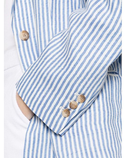 White Sand Blue Linen Blend Single-Breasted Jacket