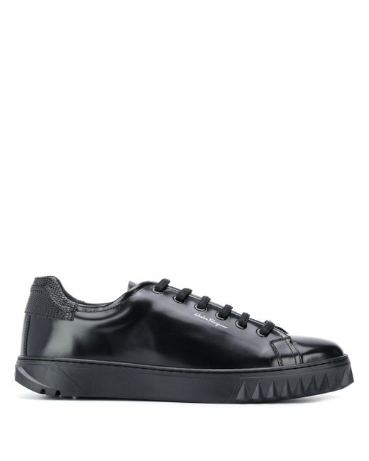 Ferragamo Black Cube Leather Sneakers for men