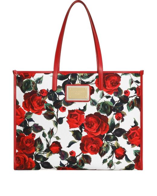 Dolce & Gabbana Red Large Canvas Tote Bag