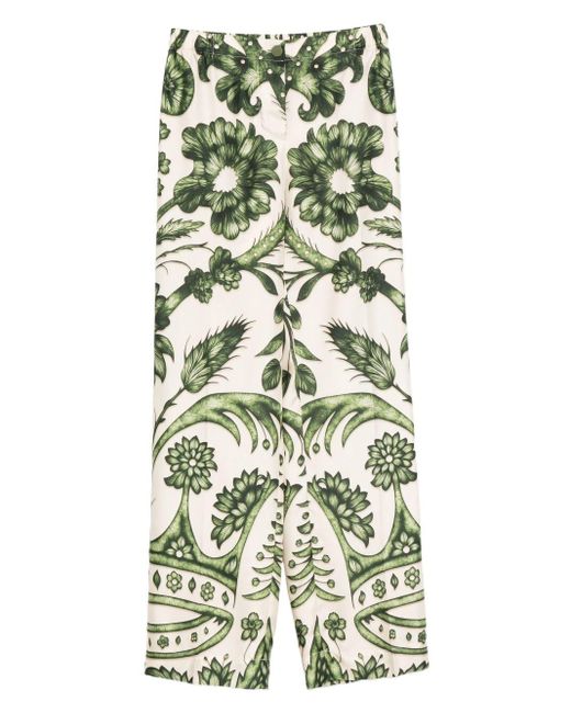 F.R.S For Restless Sleepers Green Printed Silk Trousers