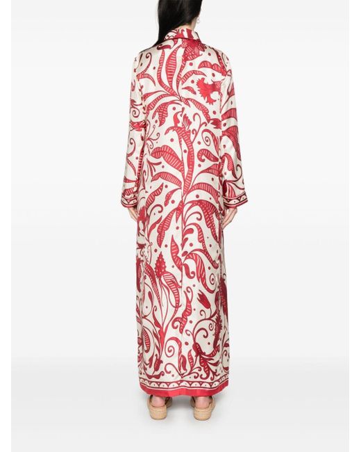 F.R.S For Restless Sleepers Red Printed Silk Long Shirtdress