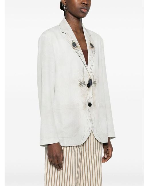 Sissiottostyle White Printed Single-Breasted Blazer Jacket