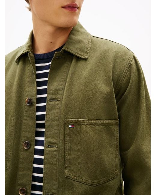 Tommy Hilfiger Green Boxy Flag Detail Workwear Jacket for men