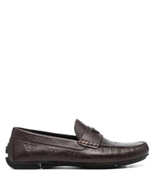 Emporio Armani Gray Logo Embossed Loafers for men