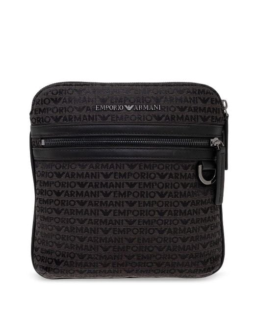 Emporio Armani Black Allover Logo Crossbody Bag for men