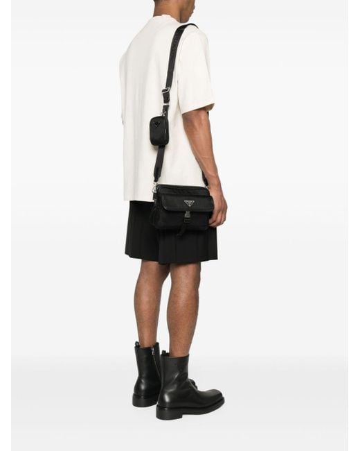 Prada Black Re-nylon And Leather Crossbody Bag for men