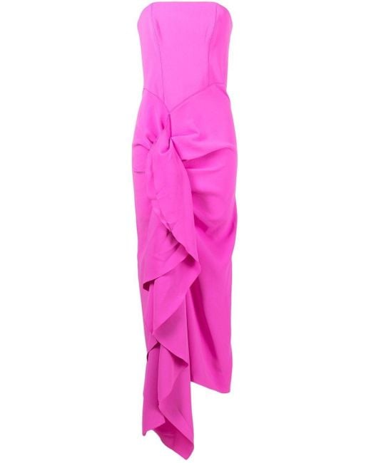 Solace London Pink Thalia Draped Strapless Dress