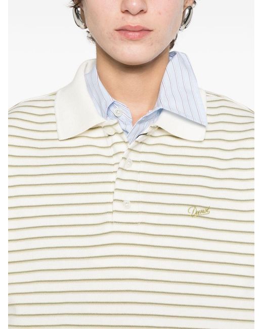 DUNST White Striped Cotton Polo Shirt