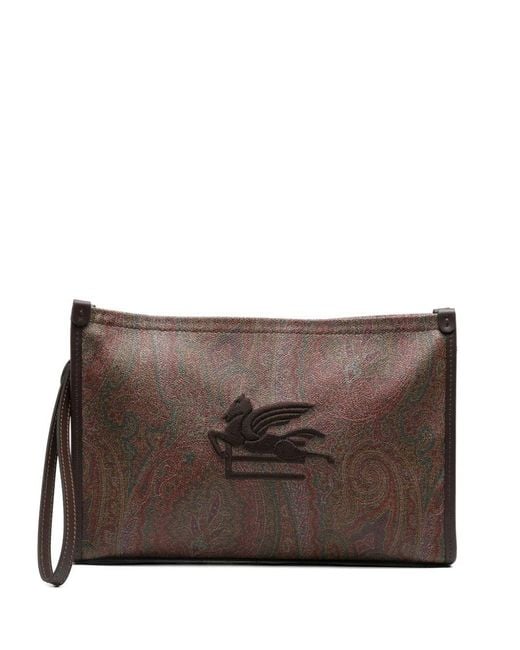 Etro Brown Paisley Print Pouch for men