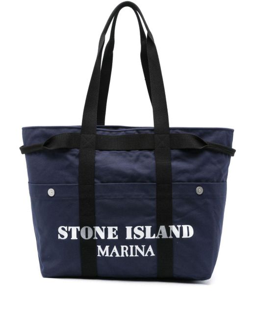 Stone Island Blue Marina Cotton Tote Bag for men