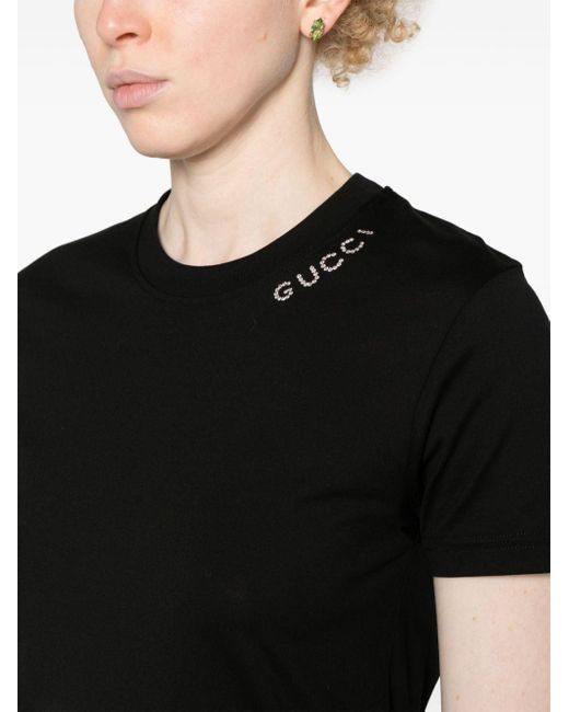 Gucci Black Crystal-embellished Logo T-shirt