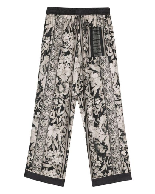 Pierre Louis Mascia Gray Floral Silk Straight Trousers