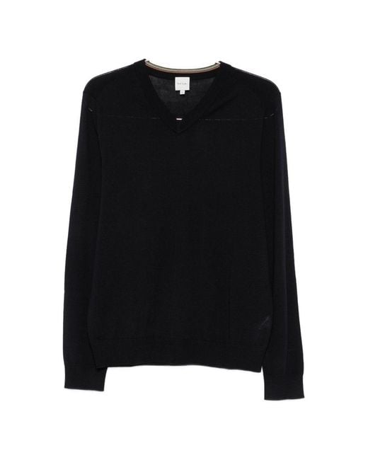 Paul Smith Black Wool V-Necked Sweater for men