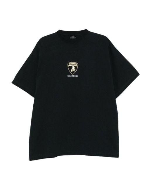 Balenciaga Black Automobili Lamborghini-Emblem Cotton T-Shirt for men