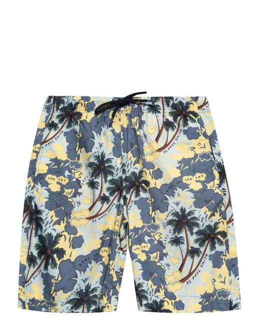PS by Paul Smith Blue Graphic-print Elasticated-waist Shorts for men