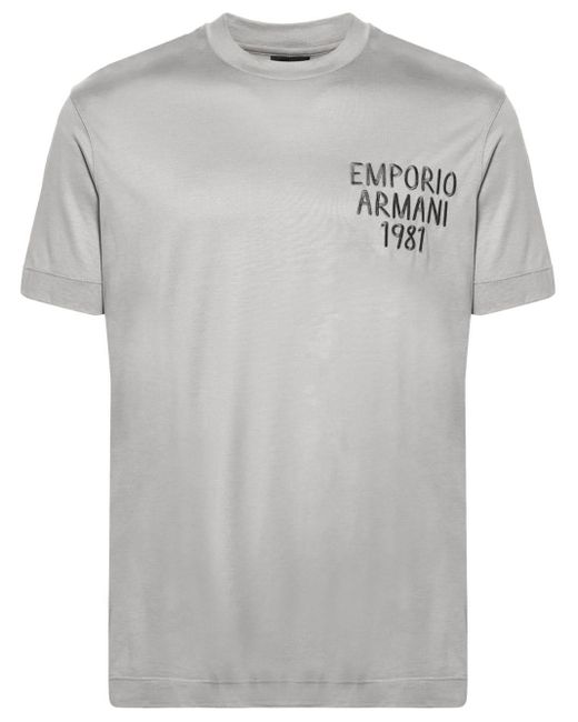 Emporio Armani Gray Logo-embroidered Lyocell Blend T-shirt for men