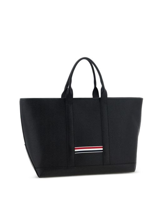 Thom Browne Black Medium Leather Tote Bag