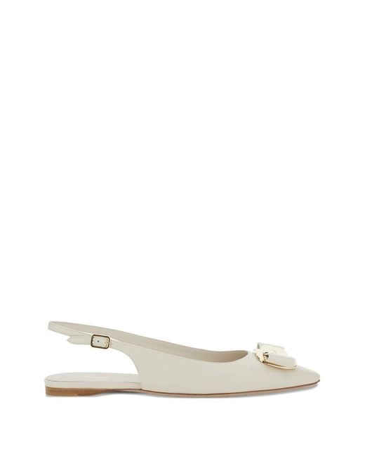 Ferragamo White Leather Slingback Pumps