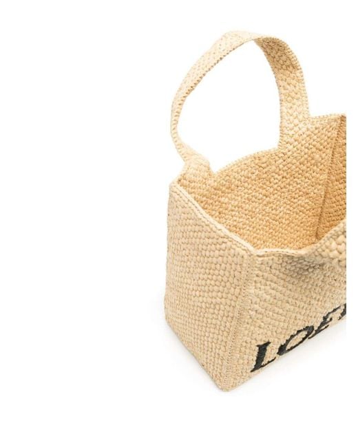 Loewe Metallic Loewe Font Small Rafia Tote Bag