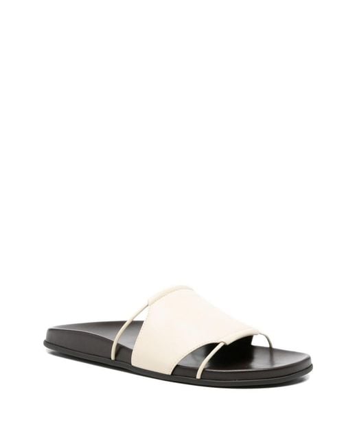 The Row White Vivienne Leather Slide Sandals