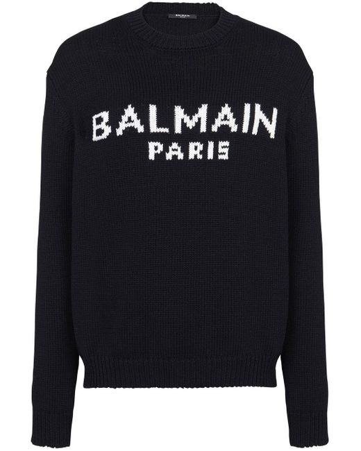 Balmain Black Intarsia-knit Logo Jumper for men