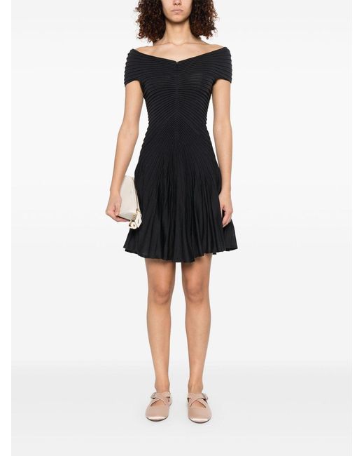 Alaïa Black V-Neck Midweight Knit Wool Mini Dress