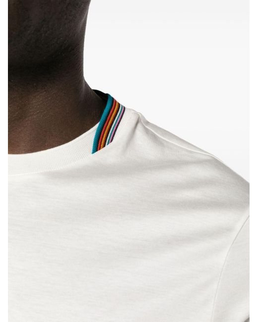 Paul Smith White Stripe-trim Cotton T-shirt for men