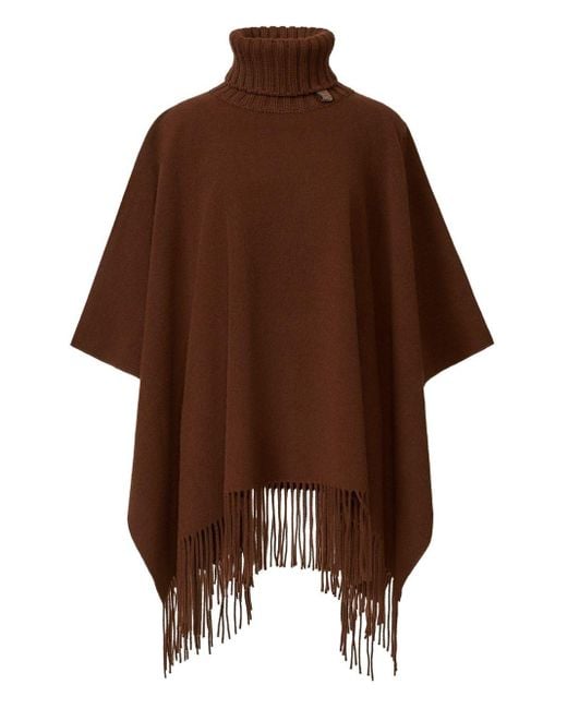 Fabiana Filippi Brown Turtleneck Fringe Poncho