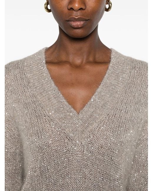 Brunello Cucinelli Natural Wool Blend V-Necked Sweater