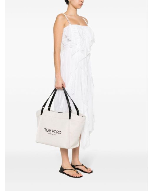 Tom Ford White Canvas And Leather Large Tote Bag