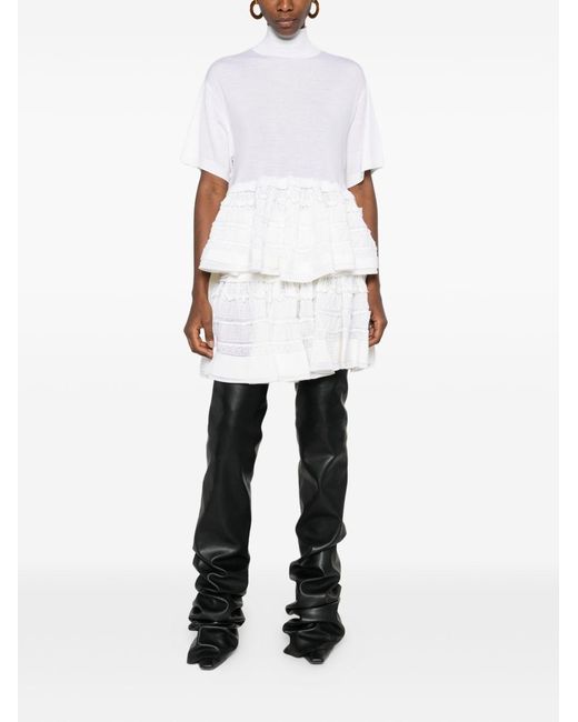 Alaïa White Wool Ruffled Skirt