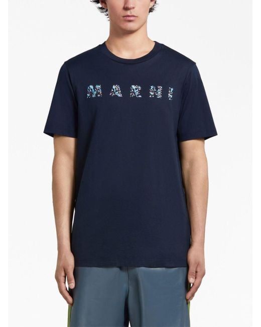 Marni Blue Cotton T-Shirt With Logo for men