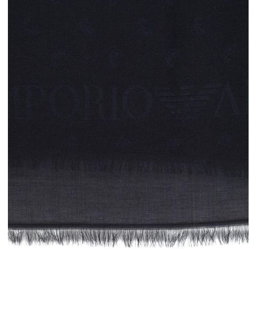 Emporio Armani Blue Cotton Blend Scarf for men