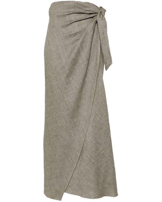 Alysi Gray Striped Linen-blend Skirt