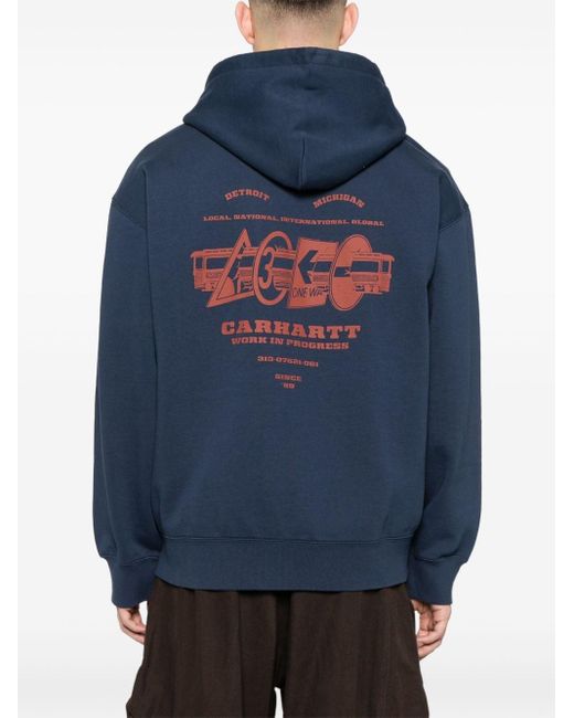 Carhartt Blue Logo Cotton Zipped Hoodie for men