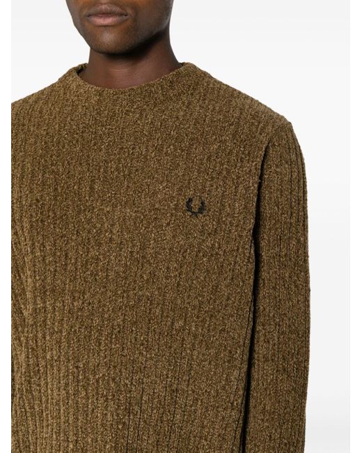 Fred Perry Brown Logo Chenille Crewneck Jumper for men