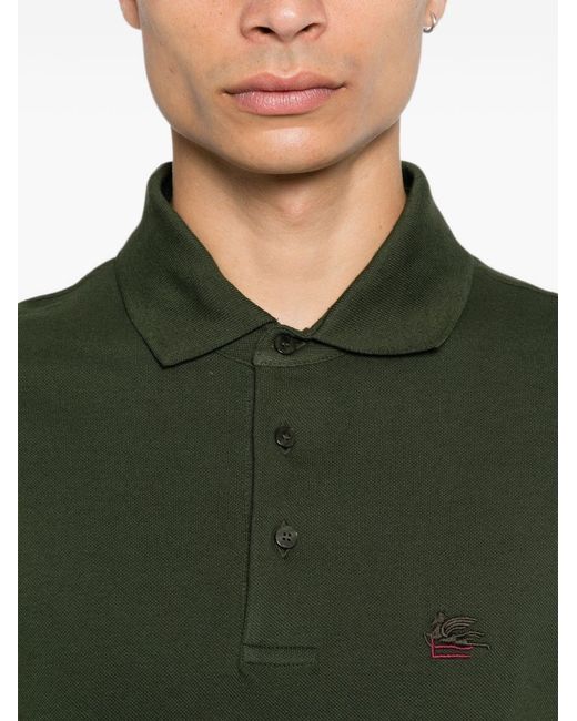 Etro Green Logo Cotton Polo Shirt for men